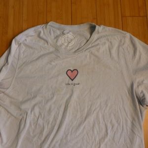 LIFE IS GOOD BLUE TEE WITH PINK HEART COMFORTABLE XL